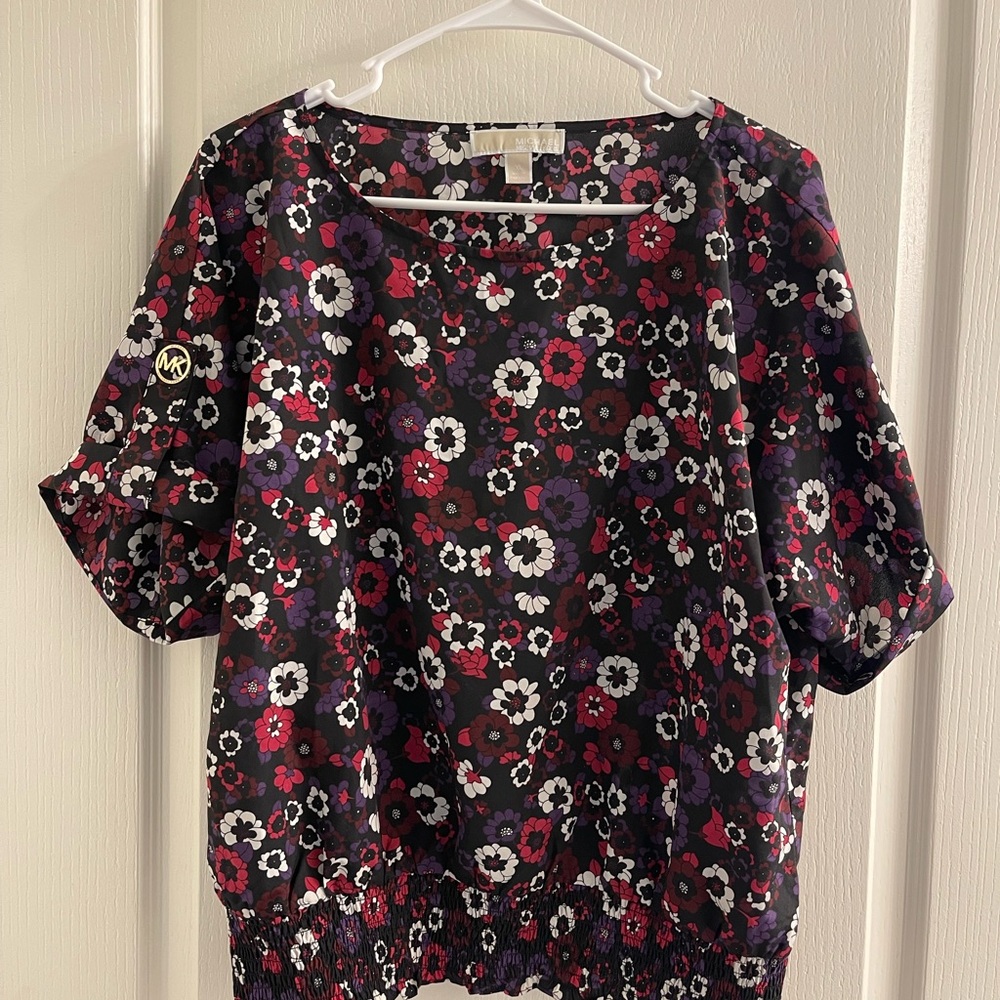Michael Kors Black and Purple Floral Blouse